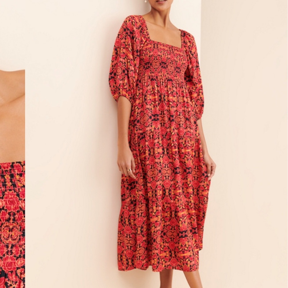 Puff Sleeve Midi Dress